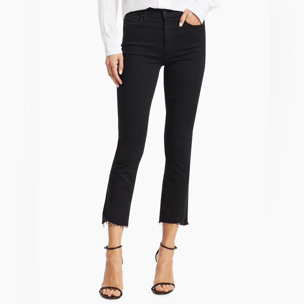 Mother -women’s black wash denim insider crop step fray mid waist Jeans pants 26